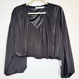 NWT ✨ Bishop & Young X Revolve ‘Boho Bubble Top’ Black Satin Size LG $120